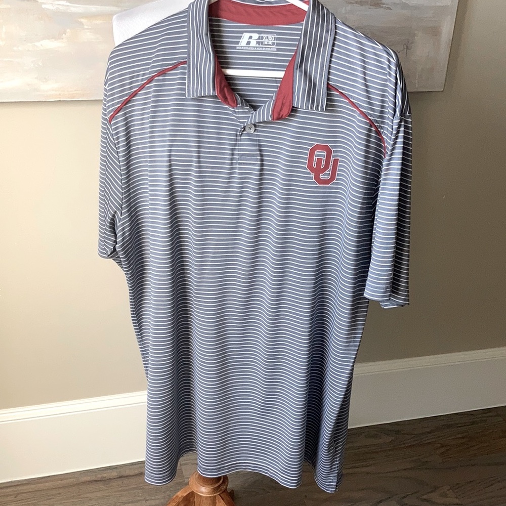 Russell Athletic OU gray striped polo shirt